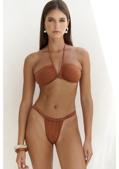 Mai Collection Mai Studios Co. Bunga Bağlamalı Büzgü Detay Kiremit Bikini Üstü Kiremit