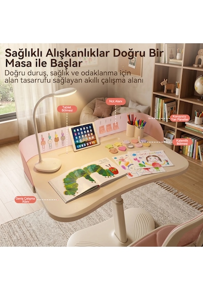 Bonny Mobil Çocuk Çalışma Sandalye Seti Pembe