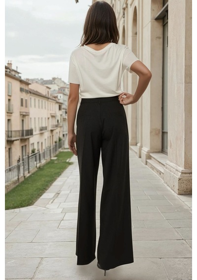 Hiccup Wide Leg Pileli Pantolon Siyah