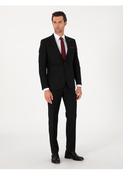 Cacharel Siyah Slim Fit %100 Yün Mono Yaka Takım Elbise