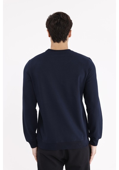 Rowinger Minimal Göğüs İşlemeli Rahat Kalıp Esnek Manşetli Mevsimlik Bisiklet Yaka Sweatshirt Navyblue