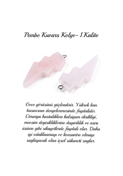 Erilsa Sertifikalı Şimşek Model Pembe Kuvars Taşı Kolye - Aaa+ Kalite Çok Renkli