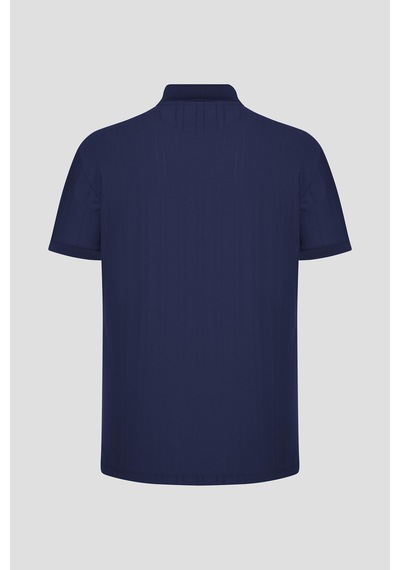 Düğmeli Jakar Desenli Polo Yaka Erkek T-shirt Lacivert Lacivert