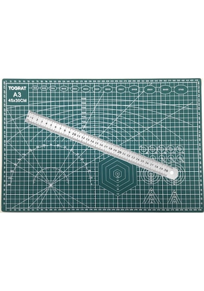 Tograt A3 Kesme Matı Patchwork - Çift Taraflı Kesim Altlığı - 42x30cm + 30cm Çelik Cetvel