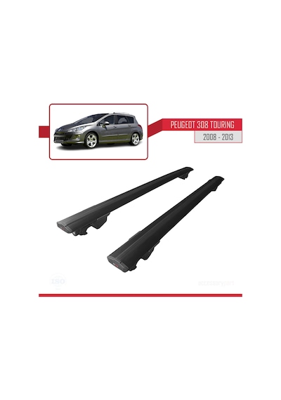 Peugeot 308 Sw / Estate 2008-2013 Arası İle Uyumlu Hook Model Anahtar Kilitli Ara Atkı Tavan Barı Siyah