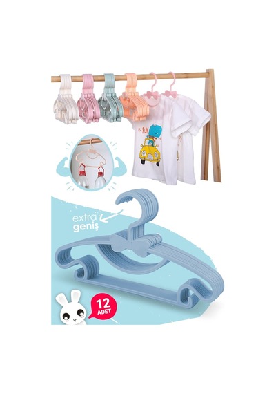 Morpanya Sweet 12 Adet Mavi Bebek Elbise Askısı 30 Cm Fiyonklu Ke Çok Renkli