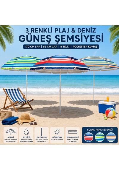 Skybelt Sky-121 Plaj Şemsiyesi 170cm Saplı Çap: 85 85cm 8 Telli Fıberglass Polyester Kumaş - 24'li Paket Diğer