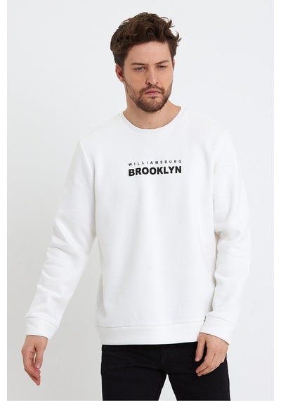 Süperlife Erkek Bisiklet Yaka Regular Fit Brooklyn Baskılı İnce Sweatshirt Spr23sw330 Ecru