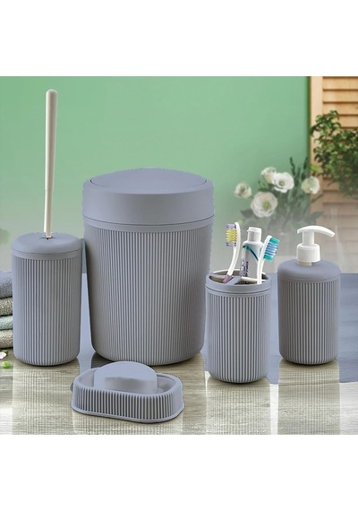 Banyo Seti, Çöp Kovası, Sıvı Sabunluk, Diş Fırçalık, Sabunluk Ve Tuvalet Fırçası, 5 Parça Antrasit Gri Diğer