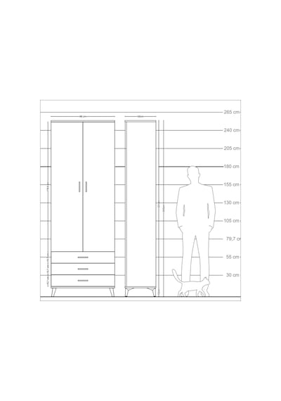Arges Dolap 2 Raflı 3 Çekmeceli Tek Askılı 88x30x243 Çam-antr... Çam
