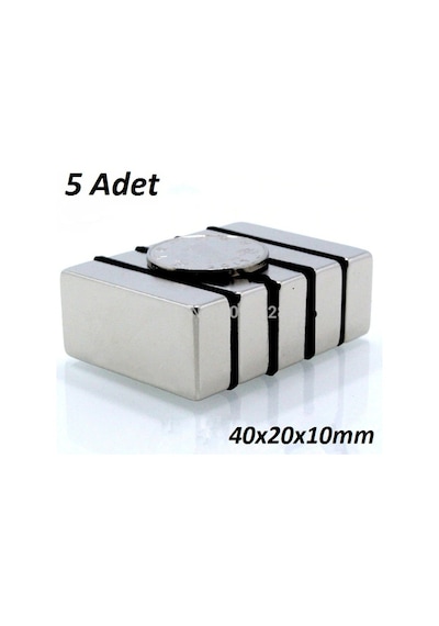 5 Adet 40Mm X 20Mm X 10Mm Köşeli Süper Güçlü Neodyum Mıknatıs N11.24458