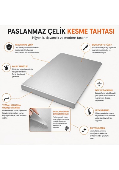 304 Paslanmaz Çelik Kesme Tahtası Tezgah Kenarına Sabitlenebilir L Kenarlı Doğrama Panosu Kaymaz Hijyenik Et Sebze Diğer