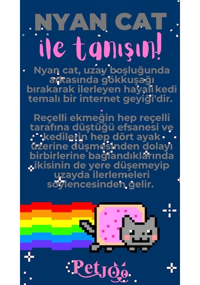 Petjoo 2.Nyan Cat Pembe-Gri Qr'lı Kedi Künyesi
