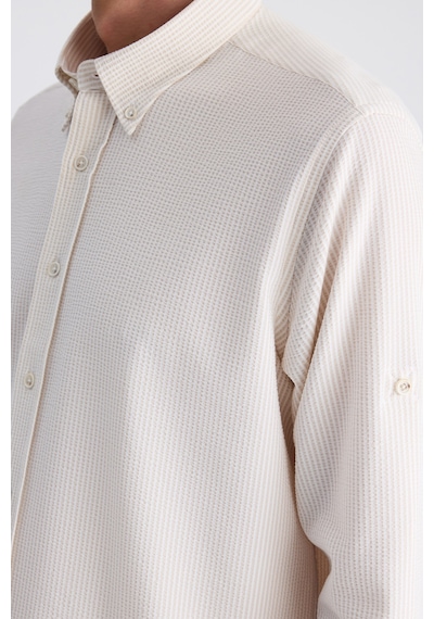 D'S Damat Ds Damat Regular Fit Koyu Bej Çizgi Desenli Pamuklu Gömlek 4hc02sn062650 Bej