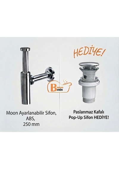 Banyobenim Moon Ayarlanabilir Sifon - Abs - 250 Mm Hediyeli Lavabo Sifonu