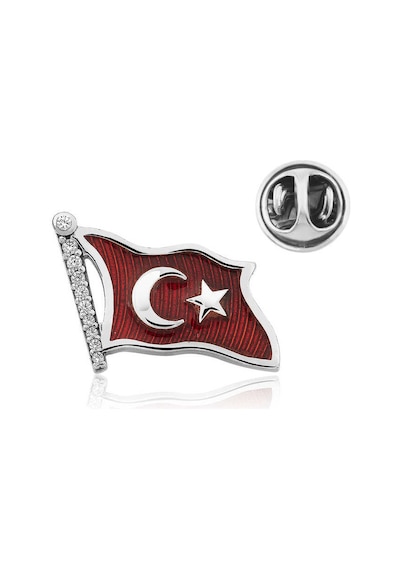 Gümüş Türk Bayrağı Rozet T4635 Gümüş