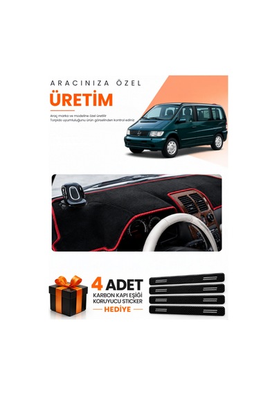 Mercedes Vıto W638 1996-2003 Uyumlu Torpido Koruma Örtüsü Oto Kılıfı - Siyah Kırmızı