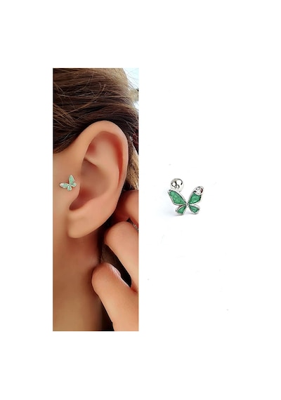 Mineli Kelebek Figürlü 925ayar Gümüş Tragus Kıkırdak Piercing Gümüş