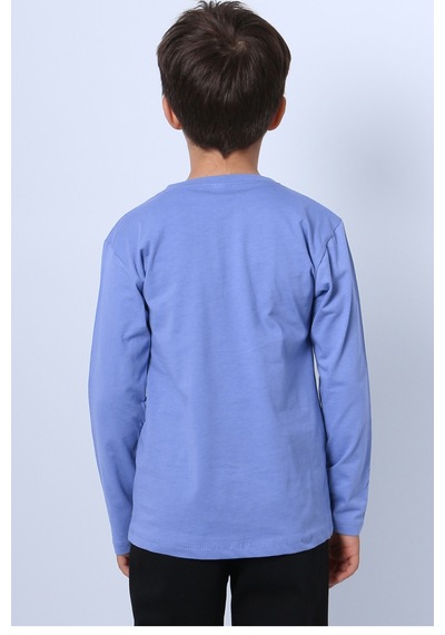 Hçm Erkek Çocuk Uzun Kollu Tshirt Baskılı Bisklet Yaka C45 Mavi