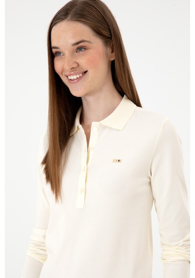 U.S. Polo Assn. Kadın Krem Basic Polo Yaka Sweatshırt 50313593-VR256