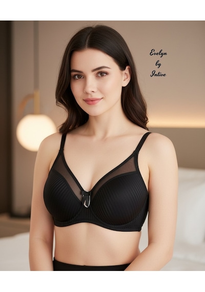 Evelyn Parlak Saten Çizgi Detaylı C Cup Balenli Desteksiz Önü Tül Detaylı Şık Sütyen Siyah Evelyn Parlak Saten Çizgi Detaylı C Cup Balenli Desteksiz Önü Tül Detaylı Şık Sütyen Siyah