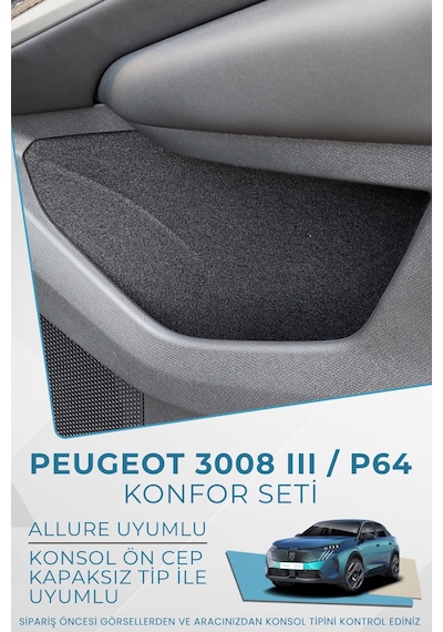 Peugeot 3008 Iıı / P64 Uyumlu Konfor Seti - Araç İçi Eşya Ceplerine Özel Kumaş Kaplama Allure / Kapaksız Cep