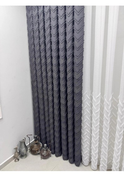 Nivemeshome Mayıs 1-027p Yarı Desen Ekru 1/3 Pileli Tül Perde