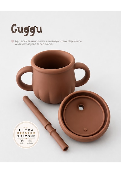 Tgm Baby Guggu Ultra Premium Silikon Pipetli Alıştırma Bardağı 200 Ml Kahverengi