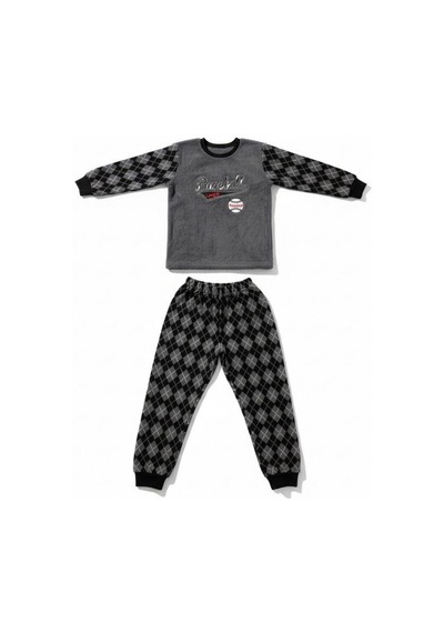 Zekids Erkek Çocuk Basketball Baskılı Polar Pijama Takımı-16814 Grı