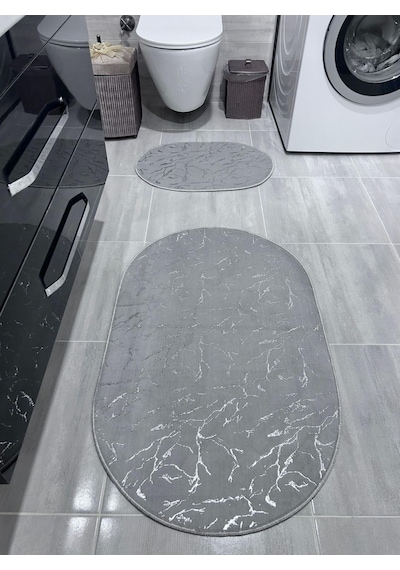 Varaklı Gri 2 Li Banyo Paspası
