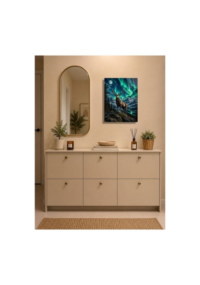 Kuzey Işıkları Geyik Metal Tablo - Dekoratif Duvar Tablosu 29 X 41 Cm Çok Renkli - 929733095 Çok Renkli - 929733095 Çok Renkli