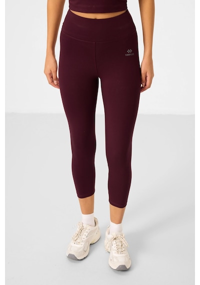 Tommylife Bordo Yüksek Bel Kapri-crop Atlet Slim Fit Kadın Tayt Takım - 95284