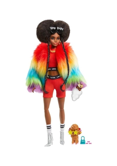 Barbie Extra Gökkuşağı Renkli Ceketli Bebek Köpek Figürü