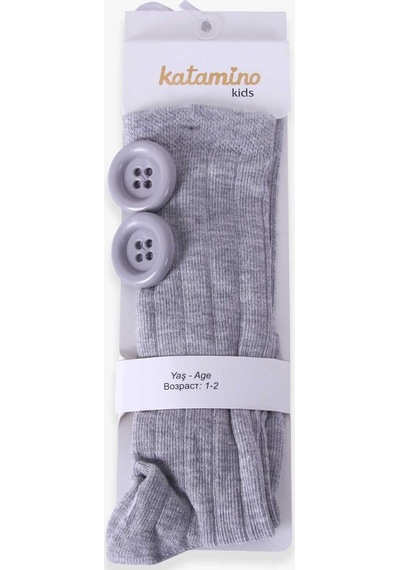 Katamino Breeze Kız Çocuk Dizaltı Golf Çorap Düğme Aksesuarlı Gri (1-2-7-8 Yaş)