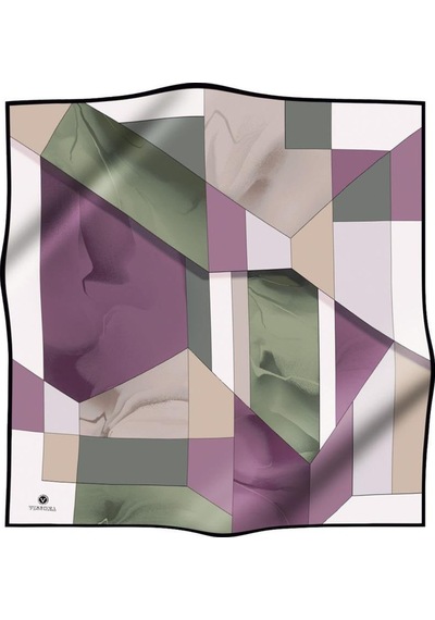 Vissona %100 Twill İpek Geometrik Desenli Gül Kurusu - Haki Renkli 90x90 Eşarp Dikim Şekli : El Dikişi Çok Renkli