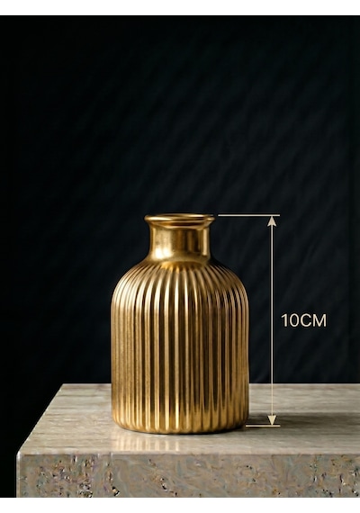 Premium - Gold Renk - 10cm - Kendinden Kokulu - Çizgili Pampas Vazosu