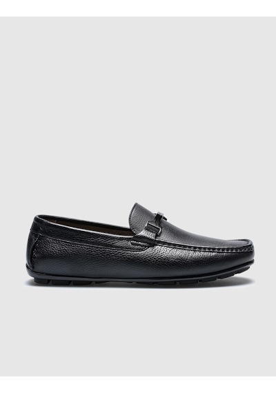 Cabani Hakiki Deri Siyah Tokalı Erkek Loafer - Siyah