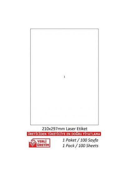 A1-2000 Ebat 297 X 210 MM Lazer Etiket A4 Sayfada 1 Etiket 500