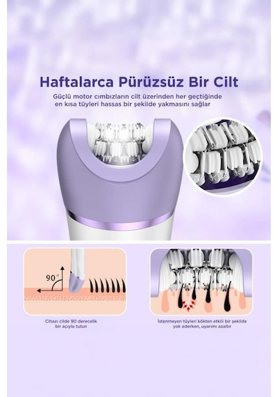Tep-02 Beyaz 6 Başlıklı Yüz+koltuk Altı+bikini Bölgesi+bacak Islak Ve Kuru Kablosuz Epilatö Beyaz