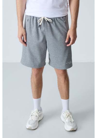 Air Jones Tommy Life Gri Melanj Pamuklu Kalın Yumuşak Dokulu Standart Fit Basic Erkek Şort - 81276 GRI MELANJ