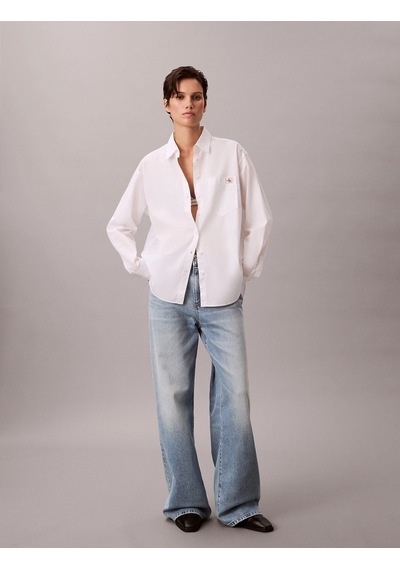Calvin Klein Pamuklu Poplin Rahat Kesim Dokuma Kadın Beyaz Gömlek Lv047f147g-yaa Beyaz