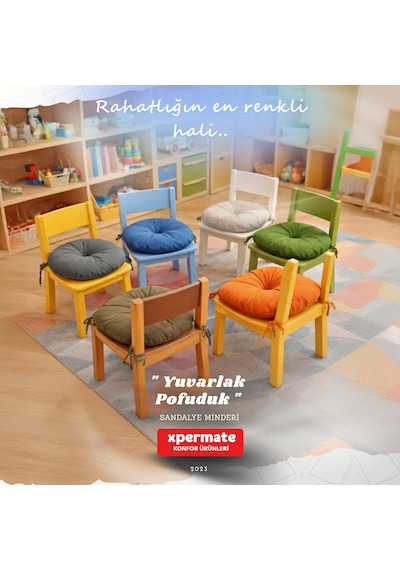 Pofuduk Yuvarlak Sandalye Minderi Mutfak, Balkon, Bahçe Dekoratif Oturma Minderi Yumuşak Dolgu Gri