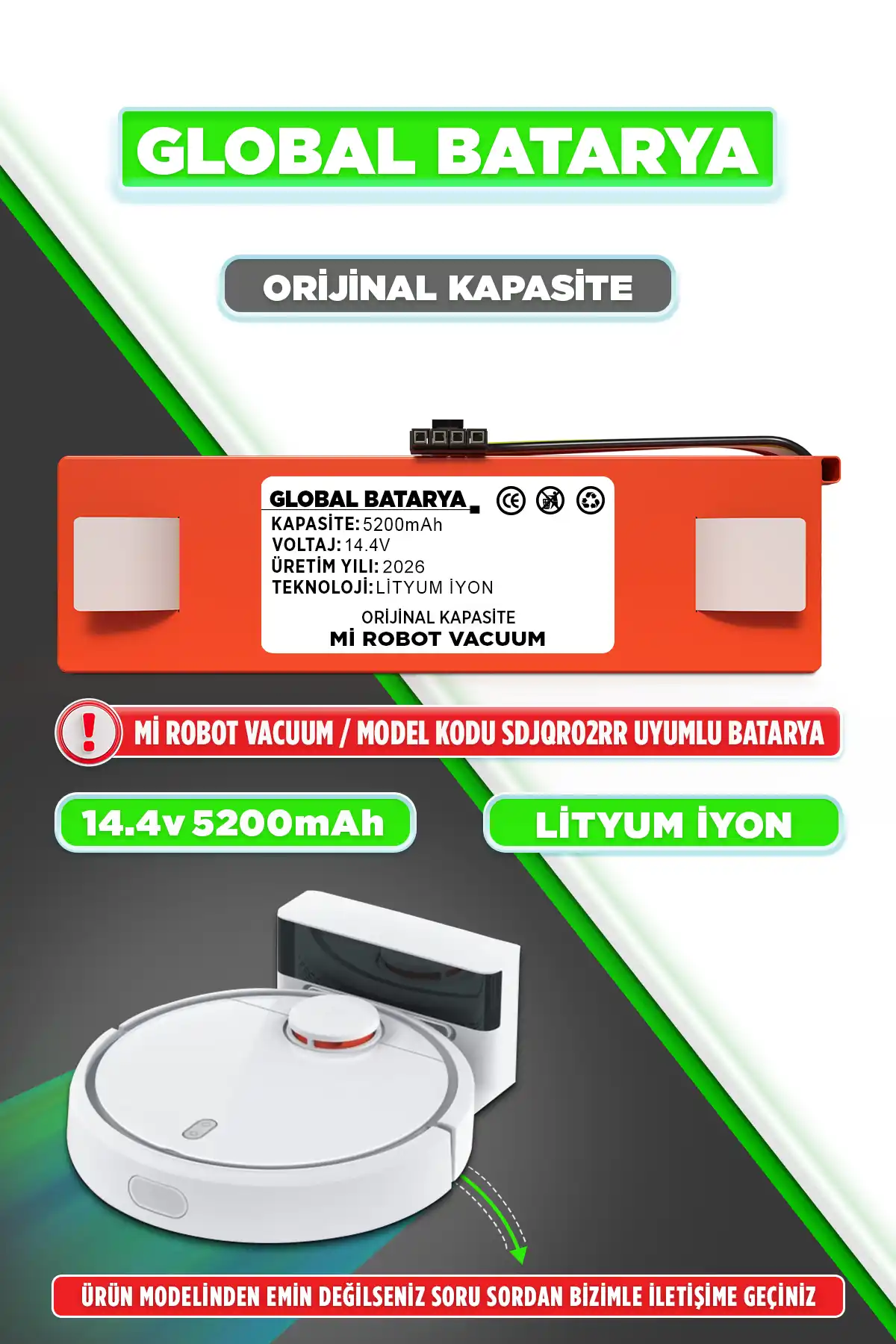 Xiaomi Mi Robot Vacuum Akıllı Süpürge Bataryası 14.4v 5200mah Model : Sdjqr02rr