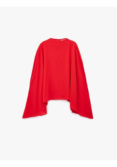 Koton Dik Yaka 3/4 Yarasa Kol Oversize Saten Abiye Bluz Kırmızı 6sak60001fw Kırmızı