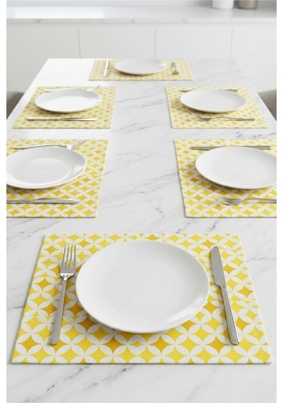 Yemek Masası Tabak Altlığı 6'lı Set Leke Tutmaz Dikdörtgen Kumaş Supla Tabak Altlığı 35x45 Sarı