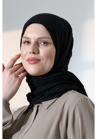 Kadın Tesettür Bambu Kraş Şal, Ütü Gerektirmeyen Doğal Hijab Başörtüsü 75x180 Cm - Siyah