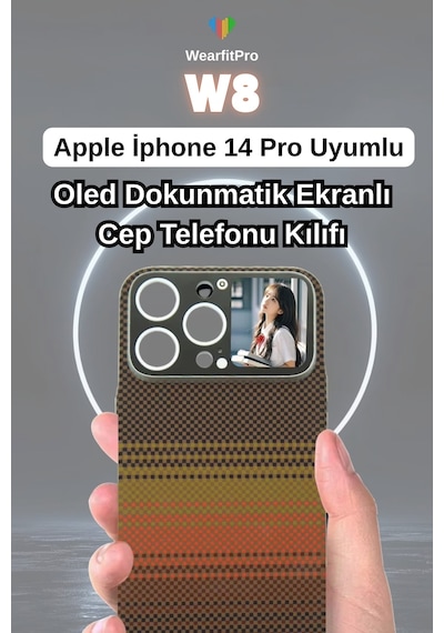 W8 Oled Dokunmatik Akıllı Ekranlı Apple Uyumlu iPhone 14 Pro Karbon Ultra İnce Cep Telefonu Kılıfı