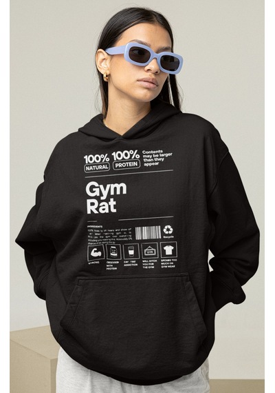 Sevbano Tasarım Gym Rat Bodybuilding Fitness Baskılı Unisex Oversize Spor Siyah