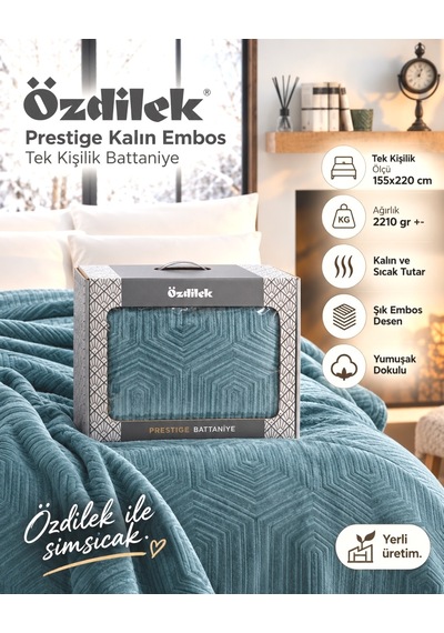 Özdilek Prestige Kalın Embos Tek Kişilik Battaniye-atlantik Yeşil