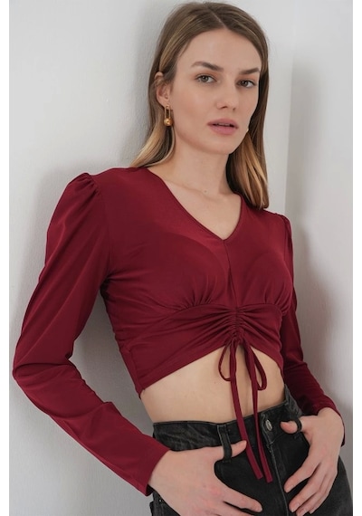 Defymoda 936 Sandy Crop Bluz - Bordo Bordo